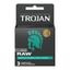 A retail box for Trojan Raw condoms against a clean white background. The upper portion of the black cardboard box features the white "TROJAN" logo below the tagline "AMERICA'S #1 CONDOM BRAND." The center features a stylized Trojan helmet logo in a vibrant teal color, next to a circular gold seal that reads "TRUSTED FOR OVER 100 YEARS • 3X TESTED." A small banner notes "BARESKIN™ RAW™ IS NOW: RAW™" directly above the main product name.