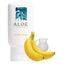 Aloe Cadabra Banana cream organic natural lubricant in a white squeeze bottle. In front of a bottle two bananas and a glass of milk.
