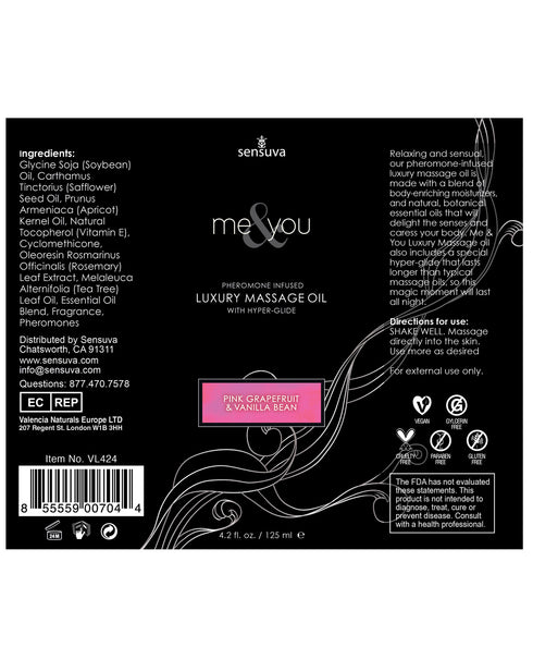Sensuva ME & YOU Massage Oil Grapefruit Vanilla
