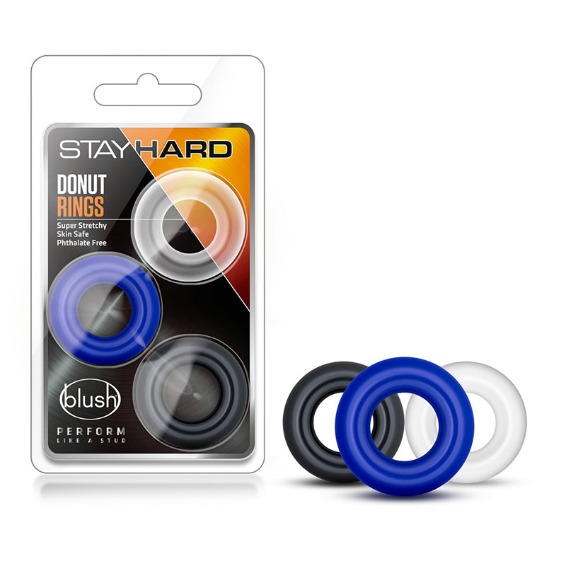 Blush Stay Hard Donut Rings 3-Piece C-Ring Set Assorted Colors | WorldCondoms Main image