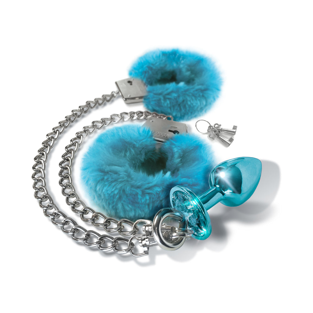 Nixie Metal Butt Plug & Furry Handcuff Kit Blue | WorldCondoms