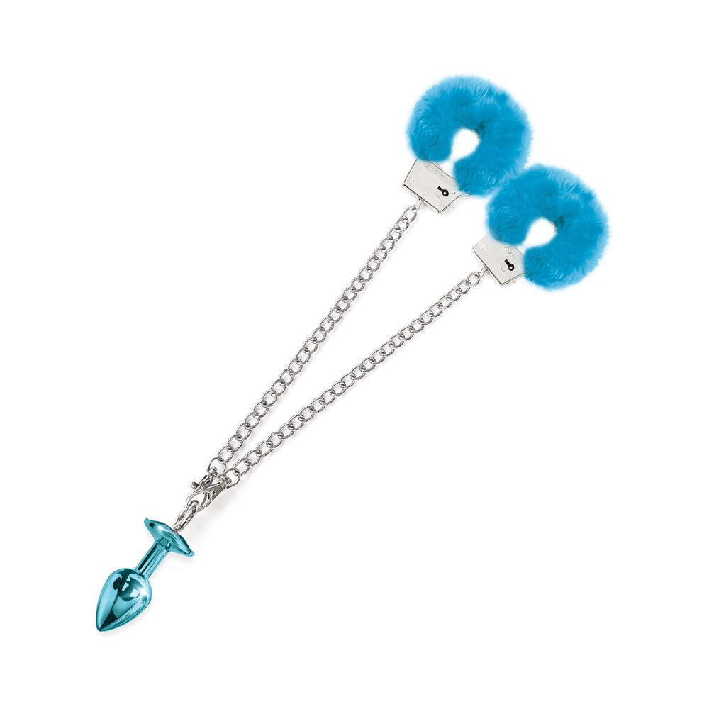 Nixie Metal Butt Plug & Furry Handcuff Kit Blue | WorldCondoms