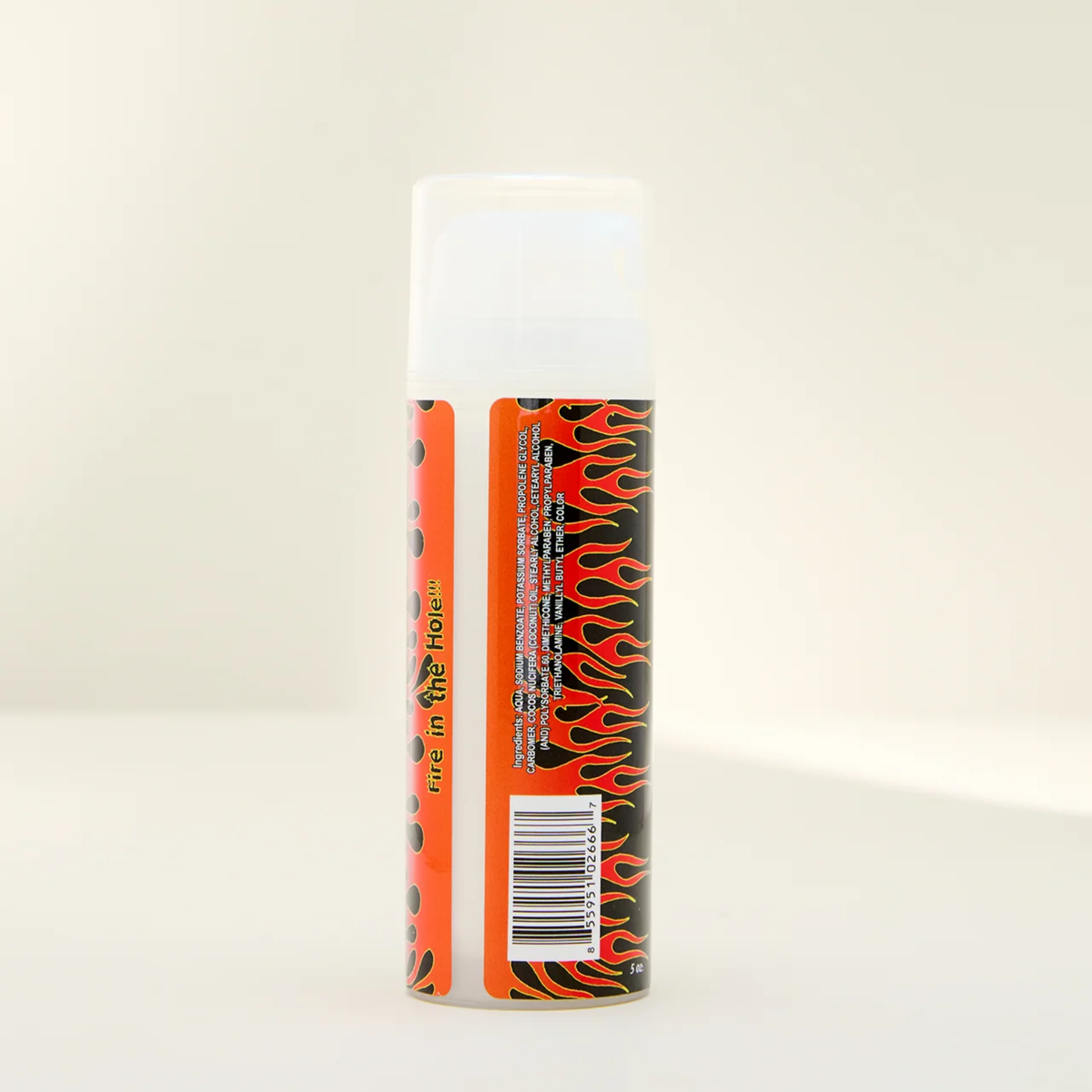 The side view of Boy Butter Warming lubricant, showing ingredient list and barcode.