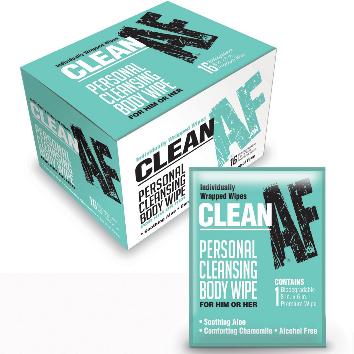 Clean AF Personal Cleansing Body Wipes Box 16 | WorldCondoms Main image