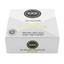 Studio product shot of a white and gray EXS Pure 48-pack box seen from a front high-angle view, featuring gold lettering for "Pure Condoms" and the Regenerative Rubber Initiative logo.