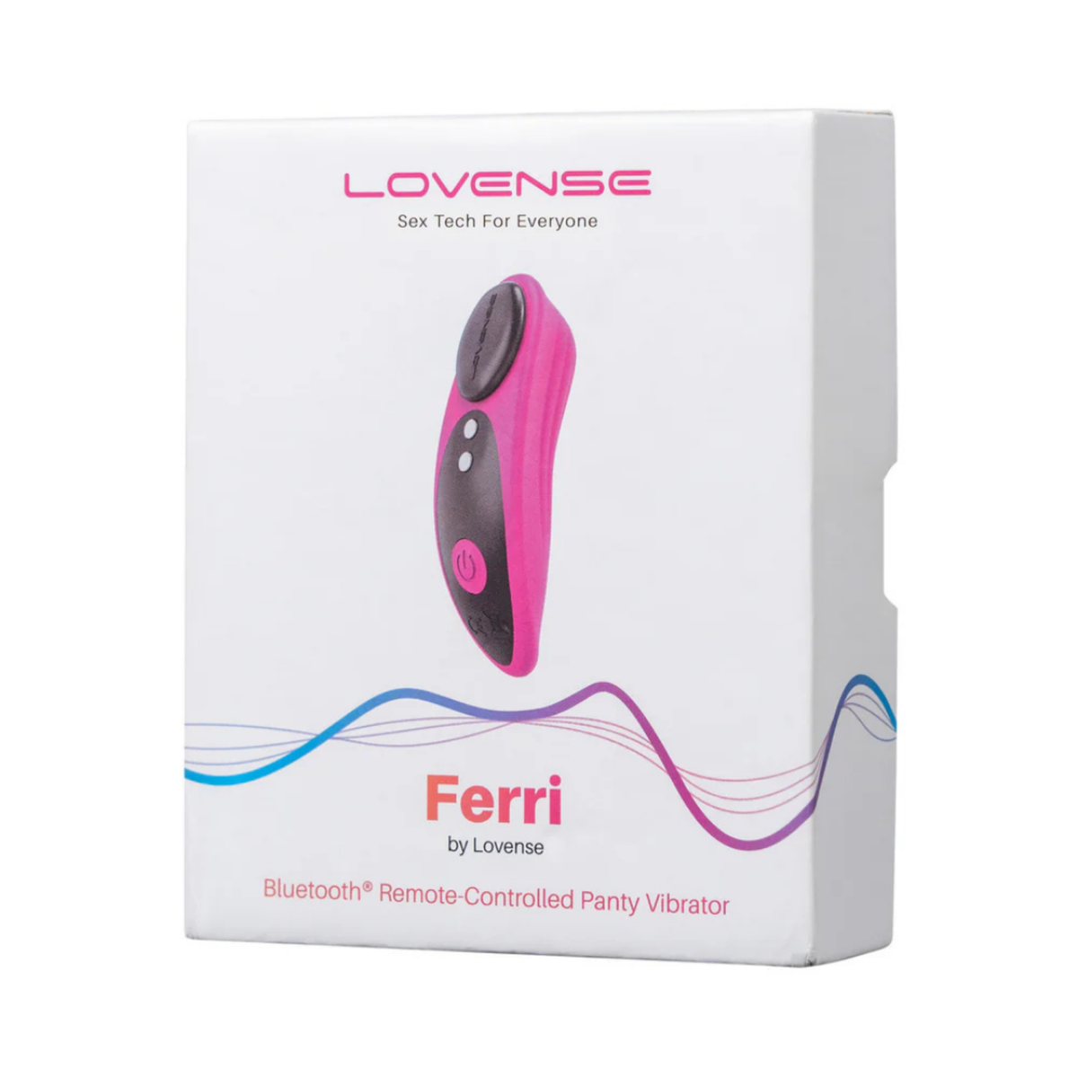 Retail box packaging view for the white Lovense Ferri Bluetooth Remote-Controlled Panty Vibrator box. Main image