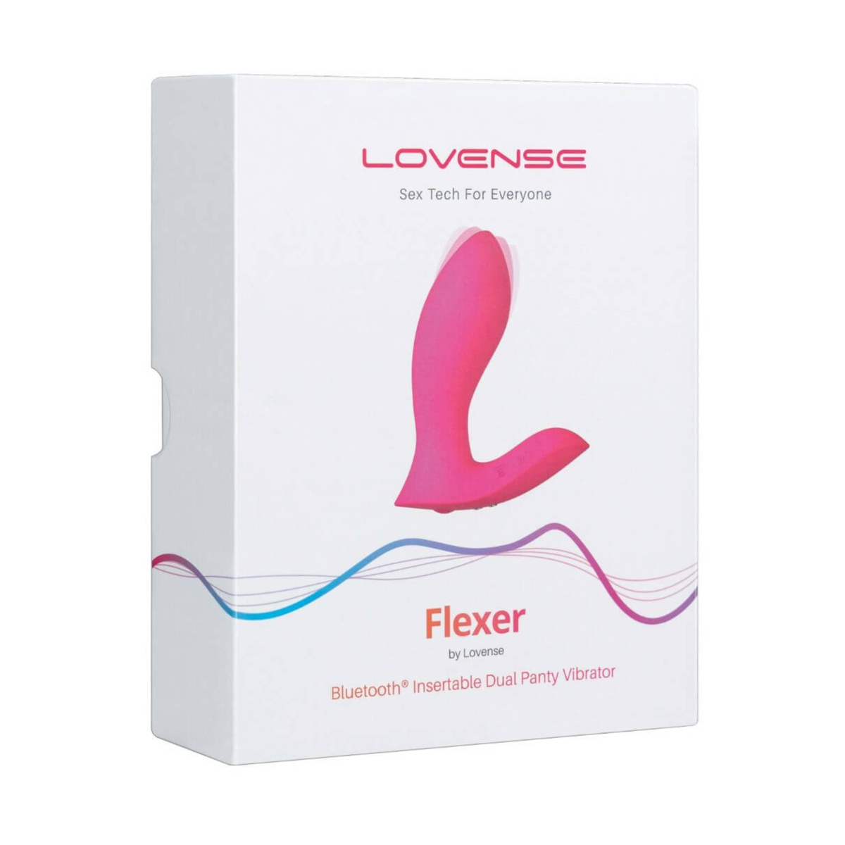 Retail box packaging view for the white Lovense Flexer Bluetooth Insertable Dual Panty Vibrator box. Main image
