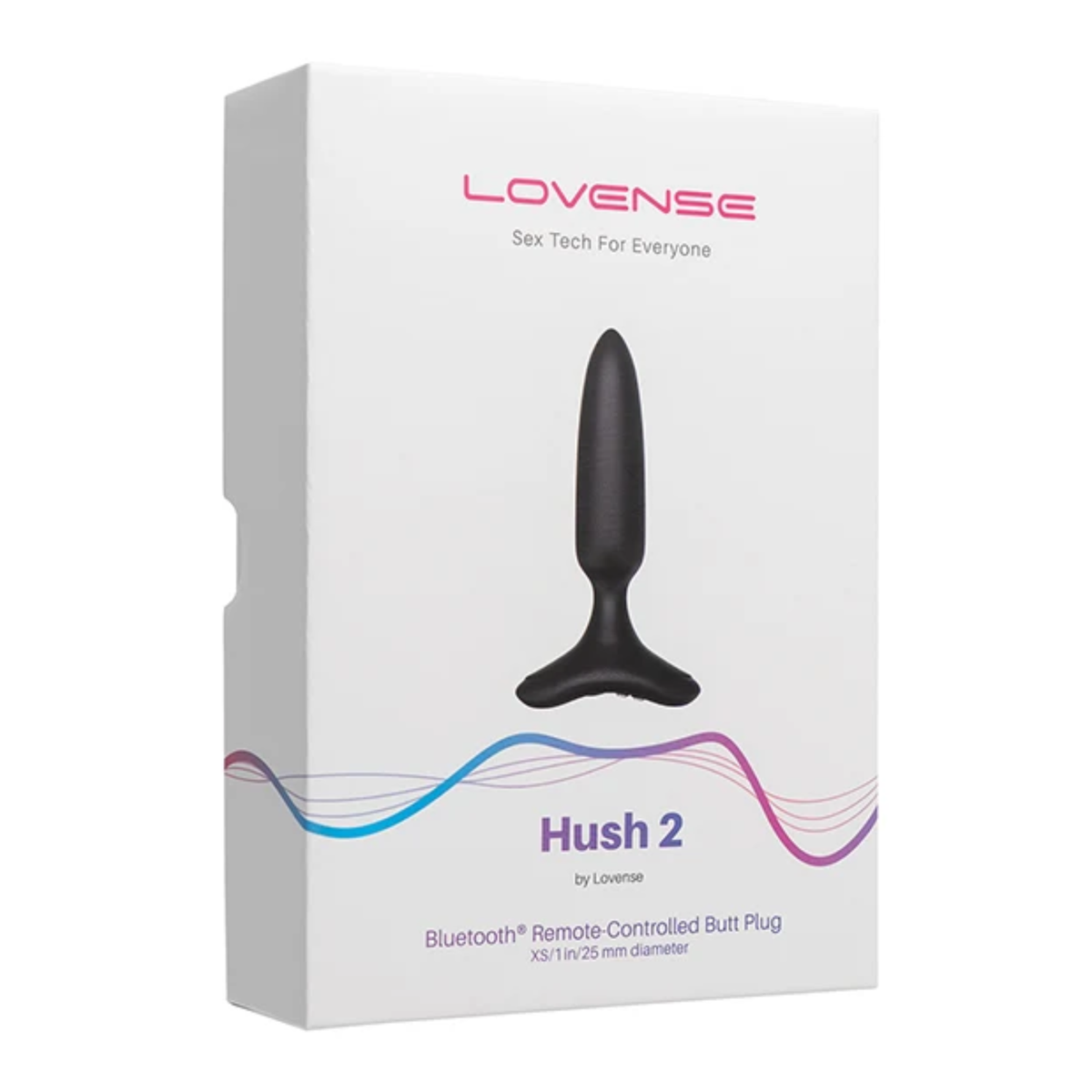 Retail box packaging view for the Lovense Hush 2 Bluetooth Remote-Controlled Butt Plug (Extra Small / 1 in / 25 mm diameter). Main image