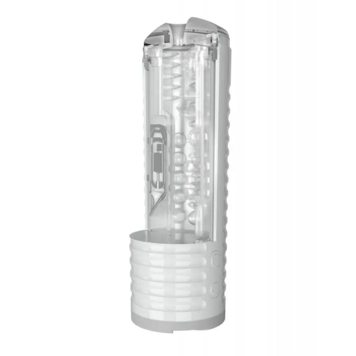 Transparent cross-section graphic revealing the internal motor, air pump system, and textured silicone sleeve inside the white Lovense Max 2 housing.