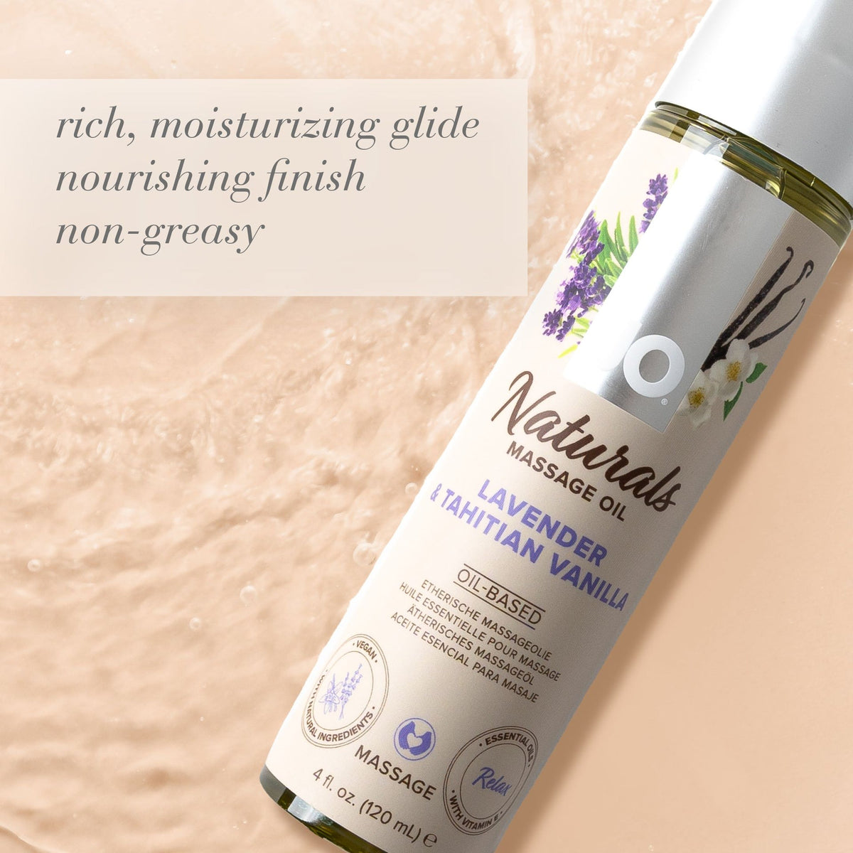 JO Naturals Massage Oil Lavender & Tahitian Vanilla 4 fl.oz