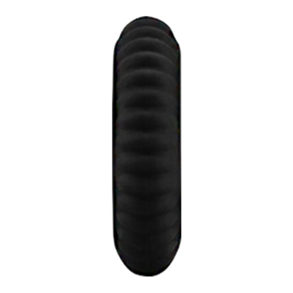Side profile shot of the black Titan cock ring showing the rounded ridges along its outer band.