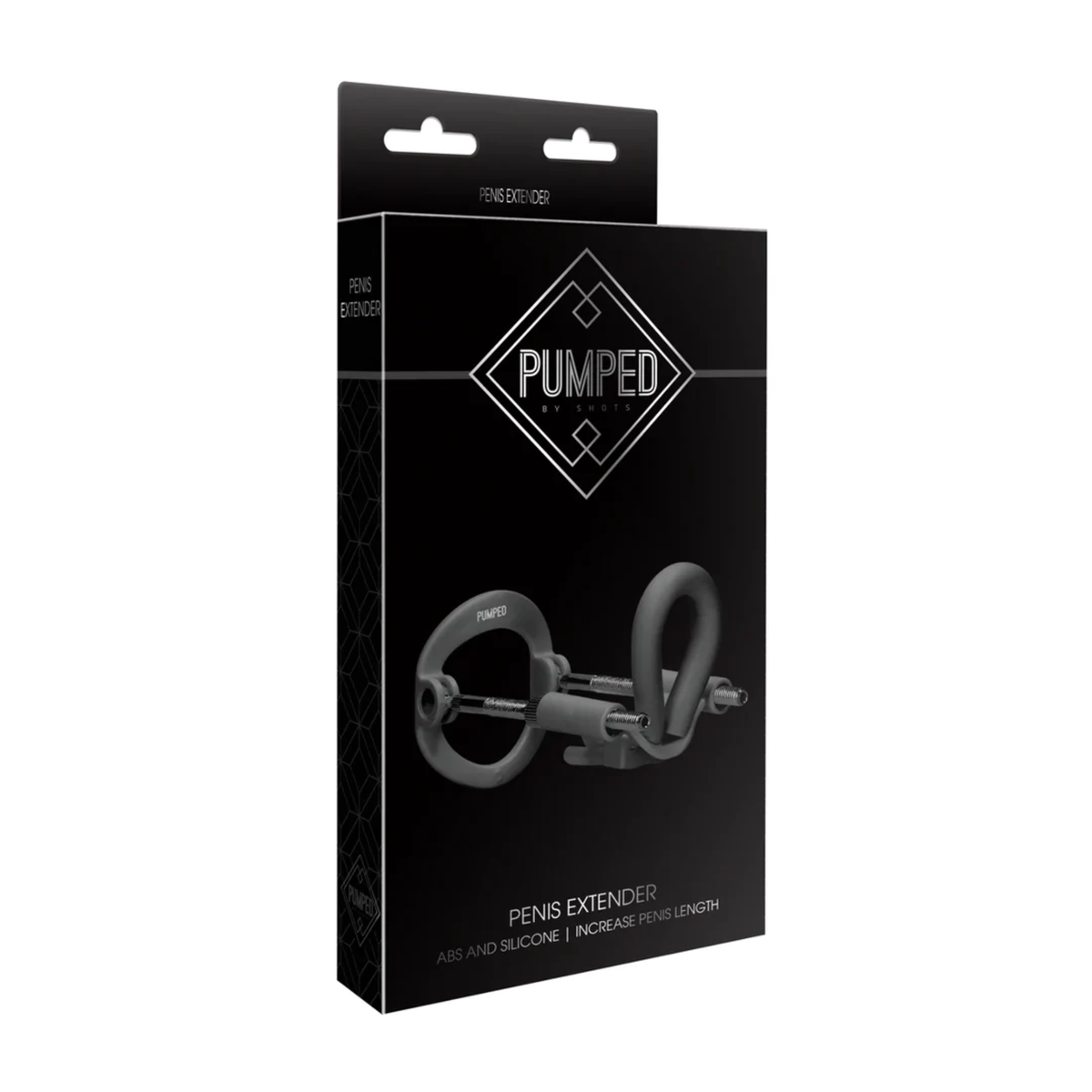 Packaging for the black Pumped Penis Extender, showing the device and brand logo. Main image