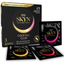 A side view of SKYN Cocktail Club Box of 3 with the three individually wrapped condoms. 