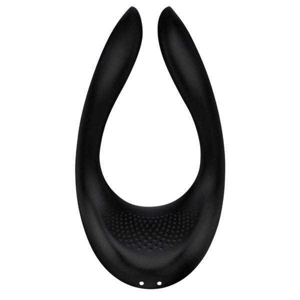 Satisfyer Endless Joy Black multi-use vibrator front view showing dual arms and soft-touch silicone design