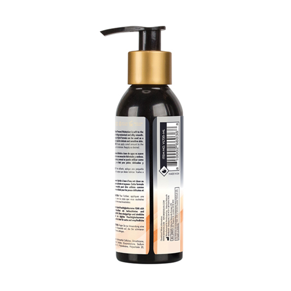 Rear view of the 125 ml Sensuva Hybrid bottle showing the product description and directions in multiple languages. A barcode and manufacturing details are visible on the white section of the label.