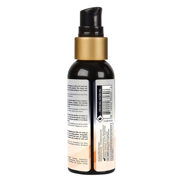 Rear view of the smaller 57 ml Sensuva Hybrid bottle showcasing product information, ingredients, and a barcode. The bottle is shown standing upright against a plain white background.