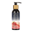 Front view of a 125 ml black bottle of Sensuva Water-Silicone Hybrid Personal Moisturizer. The bottle features a gold-colored neck and a black pump dispenser. The label has a dark blue gradient background at the top, transitioning down into light pink and orange abstract waves. A prominent, realistic graphic of a single strawberry sits in the lower-middle section above the text "FLAVORED STRAWBERRY".