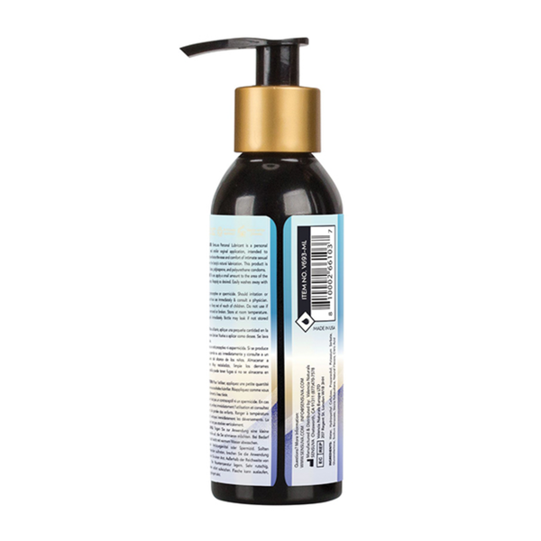 Rear view of the larger 125 ml Sensuva Natural Water Based lubricant bottle. It details multi-language product descriptions, safety directions, and a product barcode.
