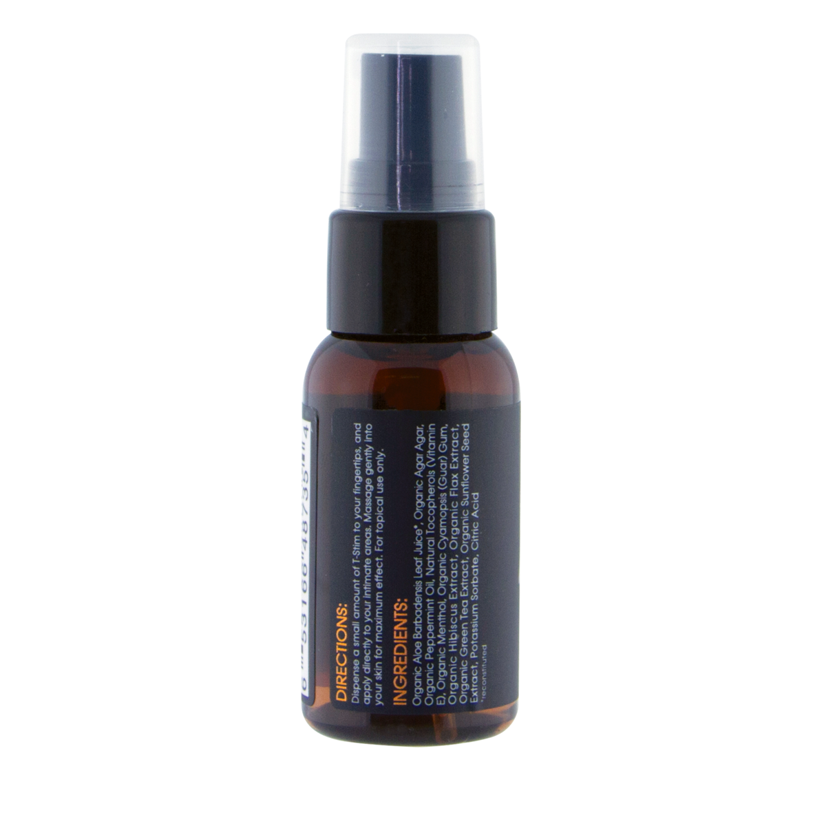 A side image of Sliquid Buck Angel T-Stim 33ml bottle in a white background.