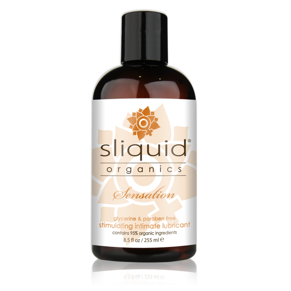 An image of Sliquid Organics Sensation 255ml bottle in a white background.