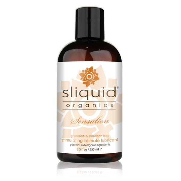 An image of Sliquid Organics Sensation 255ml bottle in a white background.