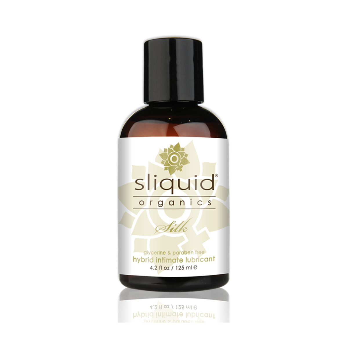 An image of Sliquid Organics Silk Hybrid 125ml bottle in a white background.