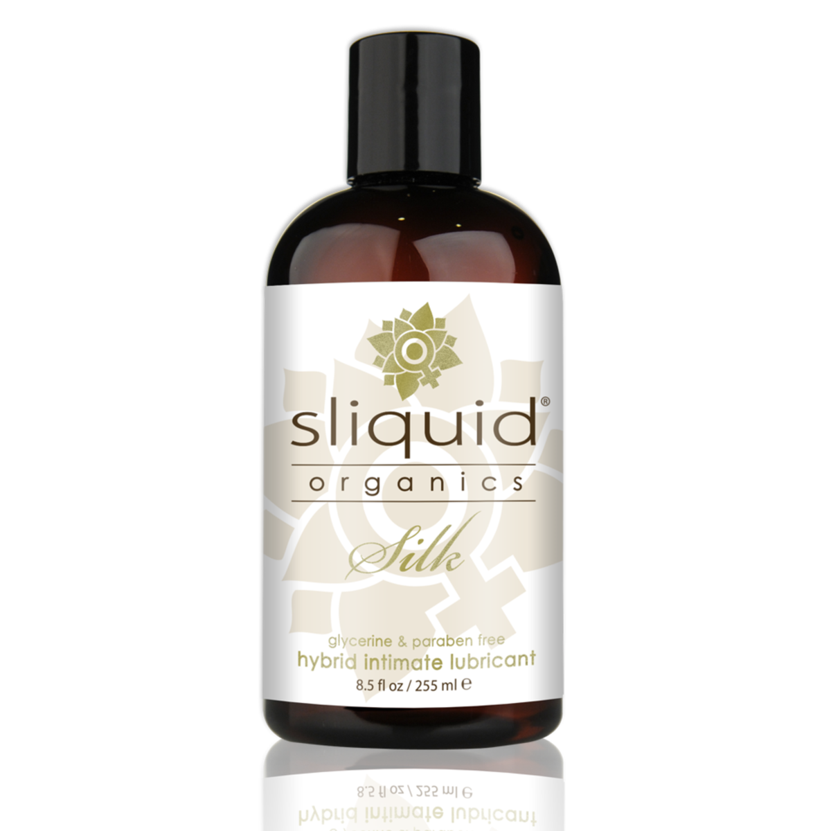 An image of Sliquid Organics Silk Hybrid 255ml bottle in a white background.
