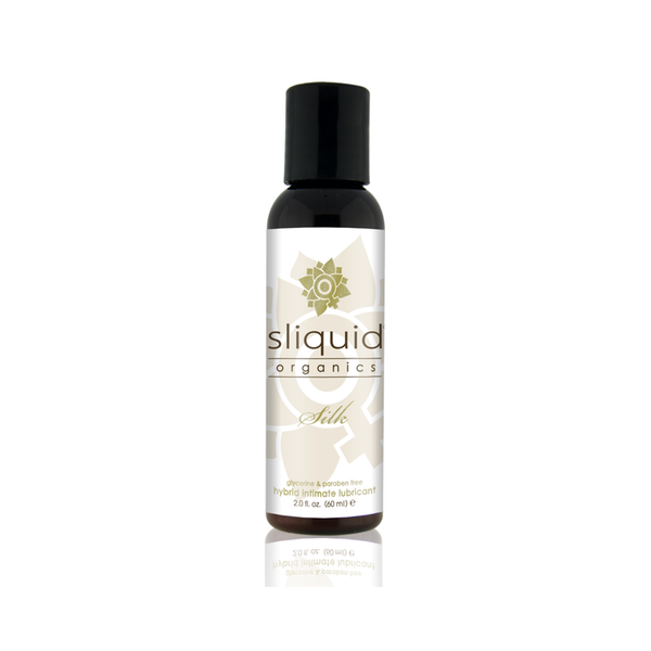 An image of Sliquid Organics Silk Hybrid 60ml bottle in a white background.