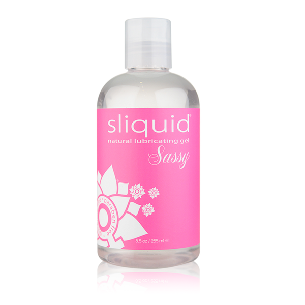 An image of Sliquid Sassy Natural Lubricant 255ml bottle in a white background.