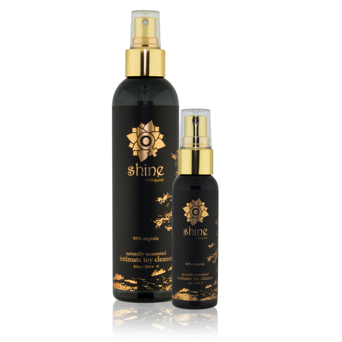An image of Sliquid Shine Organic Toy Cleaner in bottles of 60ml and 255ml.