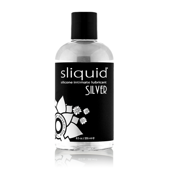 An image of Sliquid Silver Silicone Lubricant 255ml bottle in a white background.