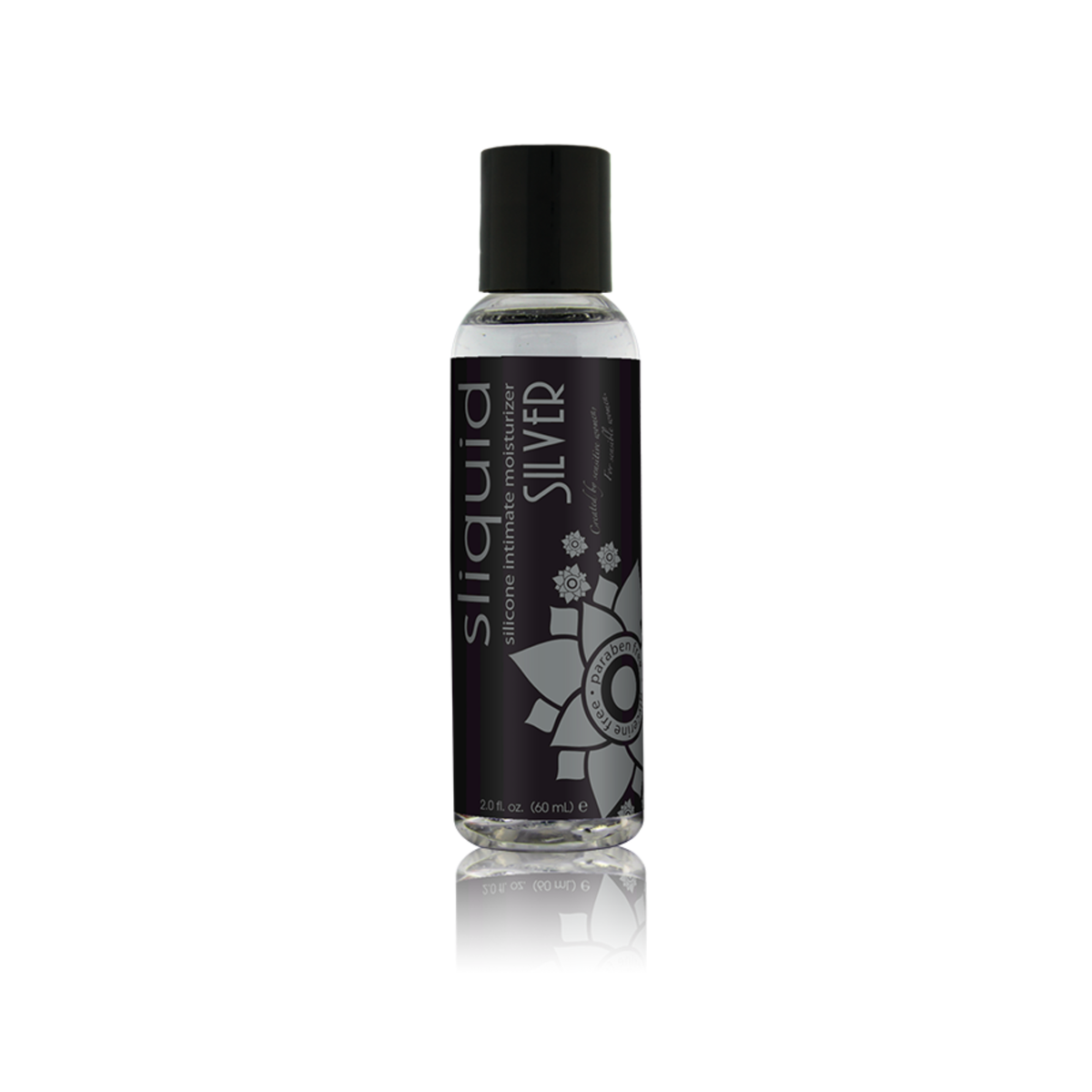 An image of Sliquid Silver Silicone Lubricant 60ml bottle in a white background.