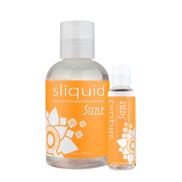An image of Sliquid Sizzle Stimulating in bottles of 60ml and 125ml.