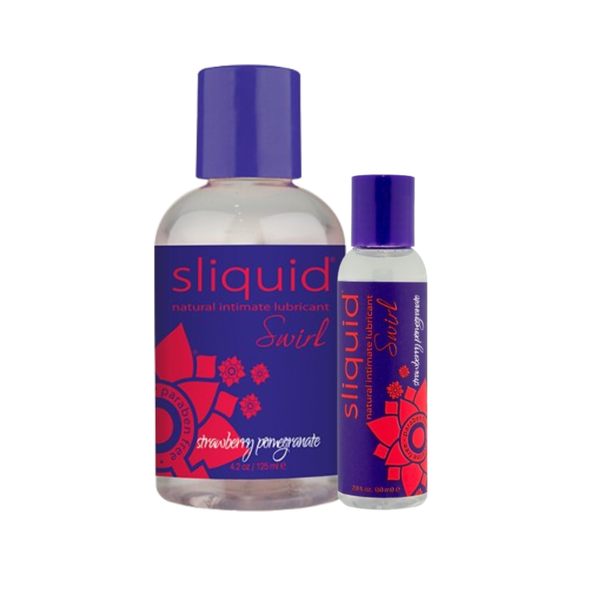 An image of Sliquid Strawberry Pomegranate in 60ml and 125ml bottles.