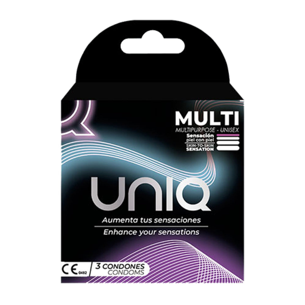 UNIQ Multi condoms enhance your sensations packaging, 3 pack