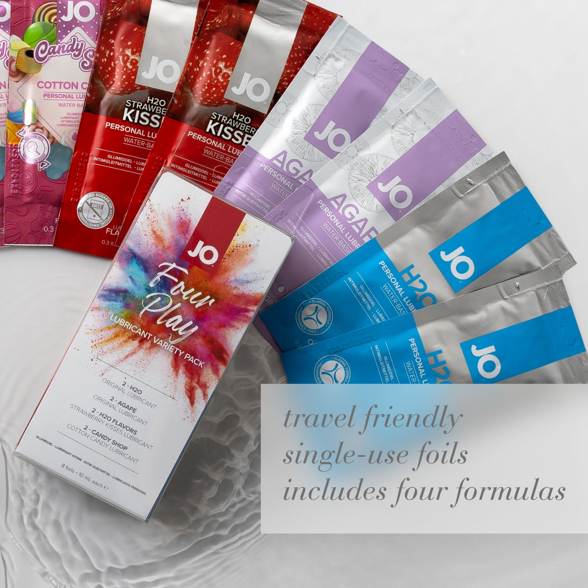 JO Four Play Water-Based Lubricant Variety - travel friendly