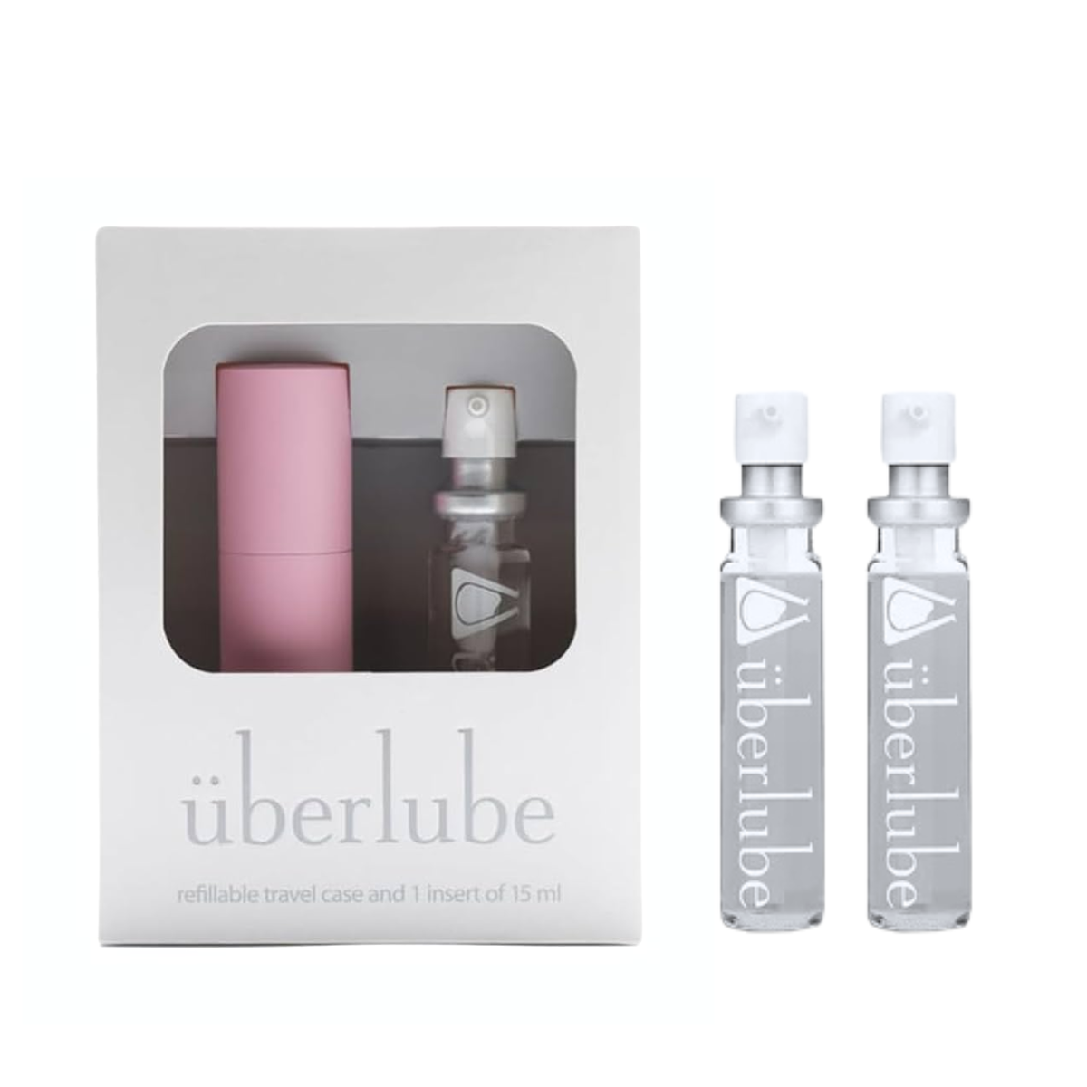 An image of überlube Pink Good-to-Go Traveler Set & Two Refills 15ml in a white background.