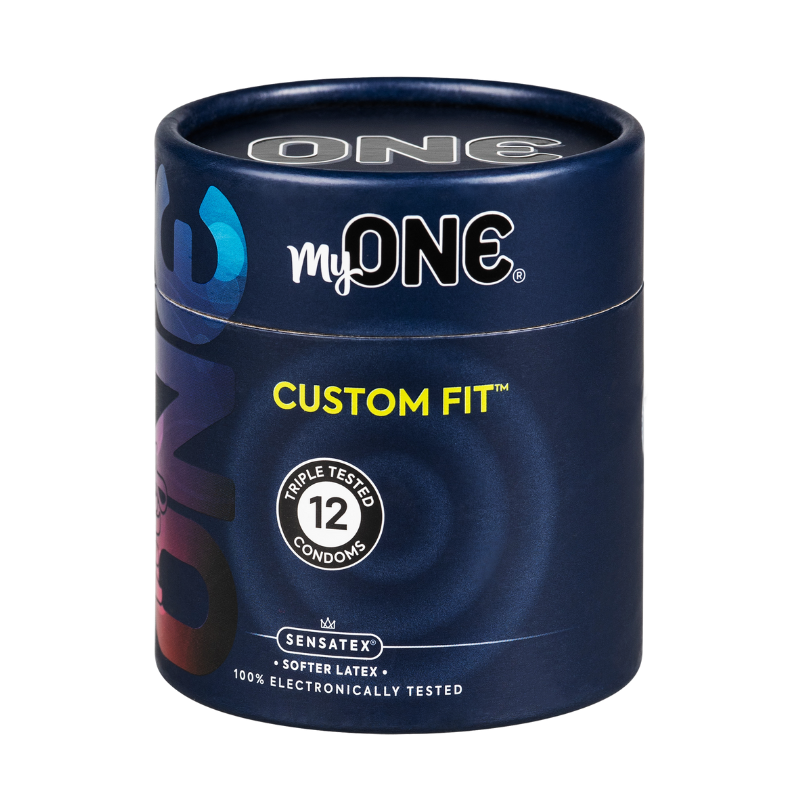 myOne custom fit condoms made from softer latex. Regular size condoms box of 12 condoms.
