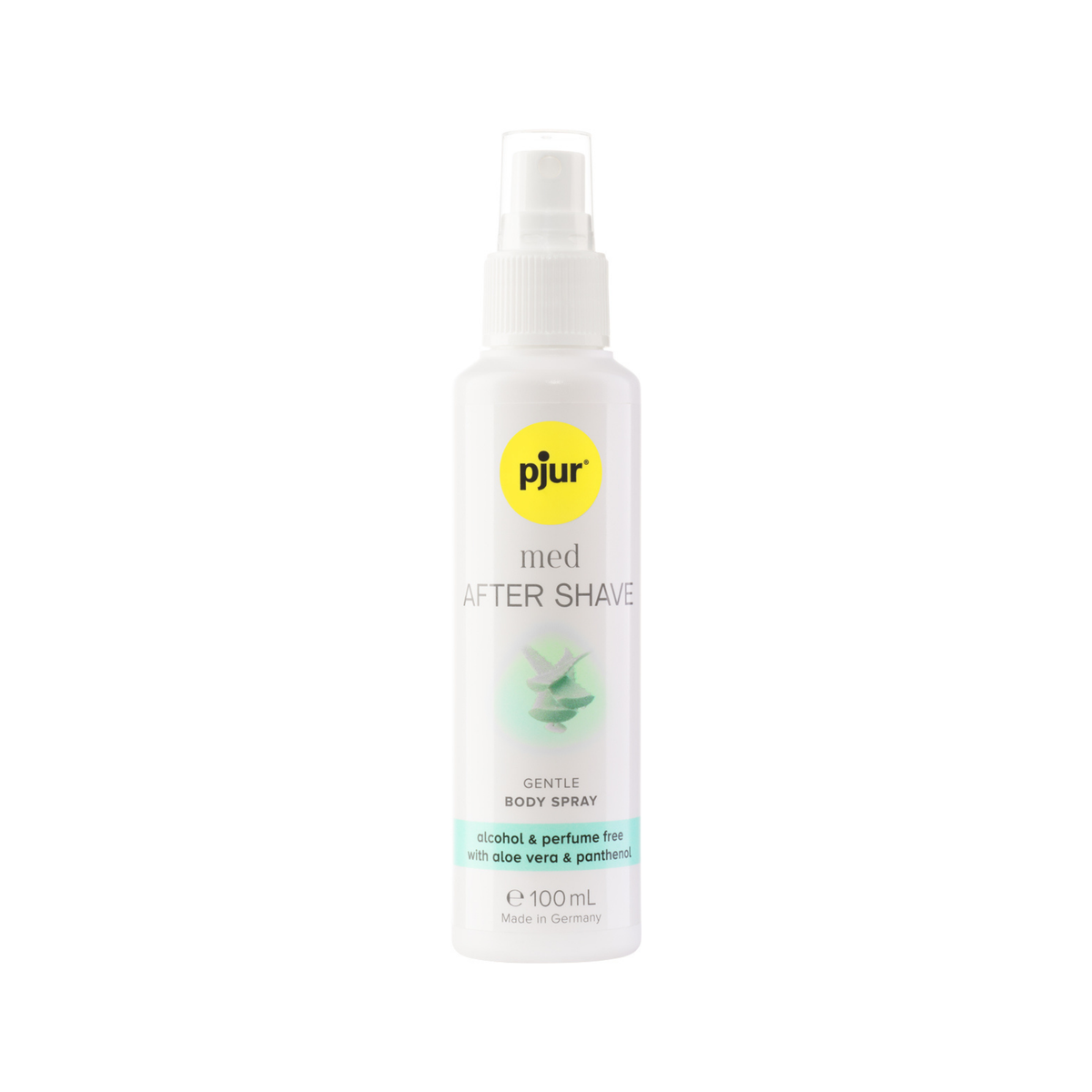 A white bottle of pjur MED After Shave spray on a white background. Main image