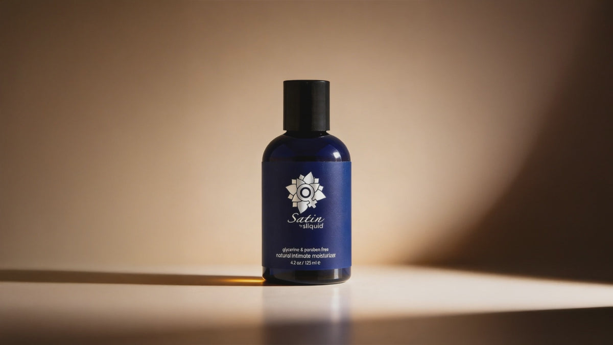 A clip of Sliquid Satin Natural Intimate Moisturizer bottle.