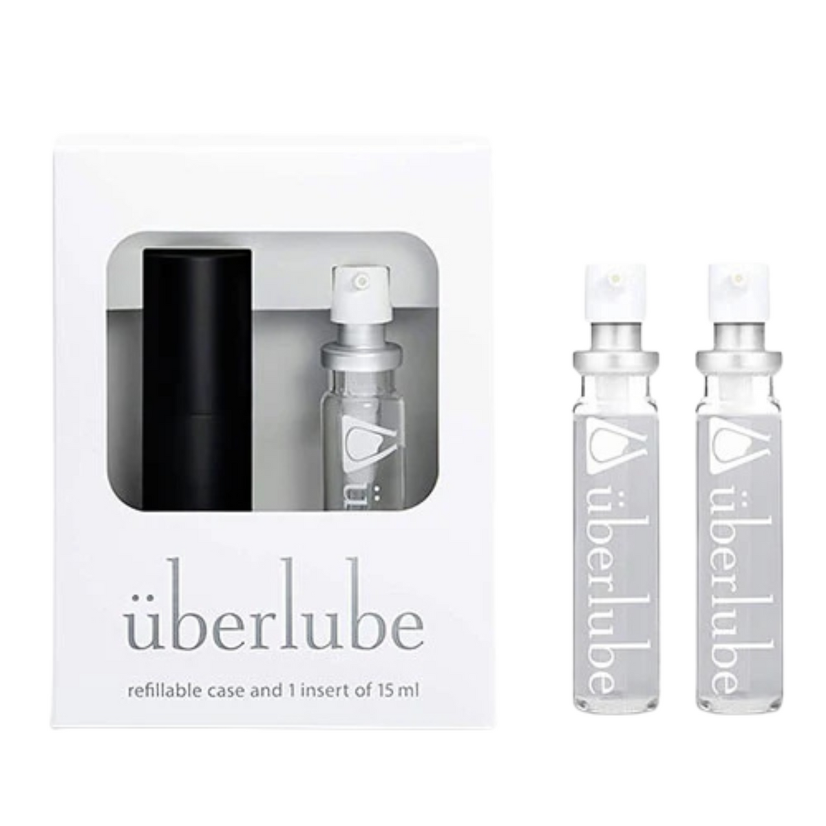 An image of überlube Black Good-to-Go Traveler Set & Two Refills 15ml in a white background.
