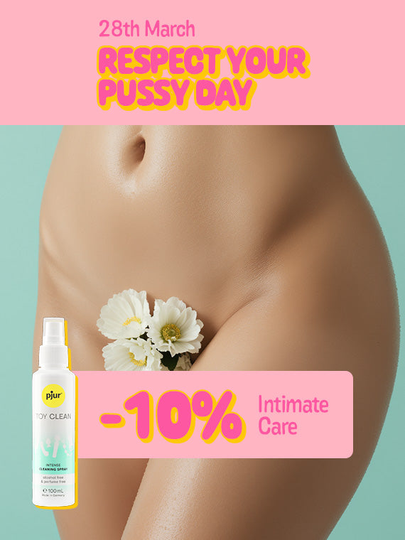 Advertisement for intimate care product with promotional text on a light green background