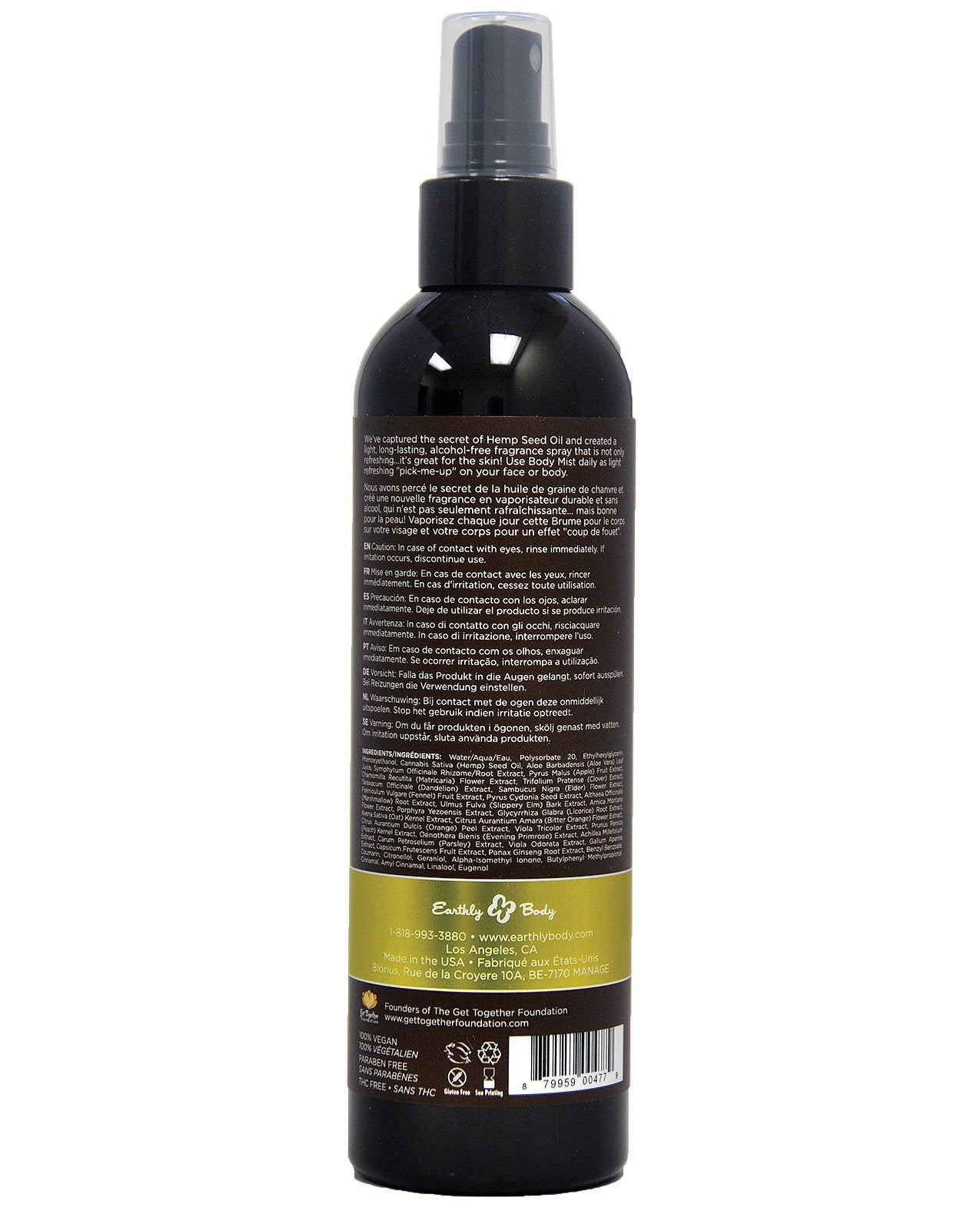 Earthly Body Hemp Seed Hidratante Body Mist Nag Champa 8 fl oz Imagen secundaria del producto