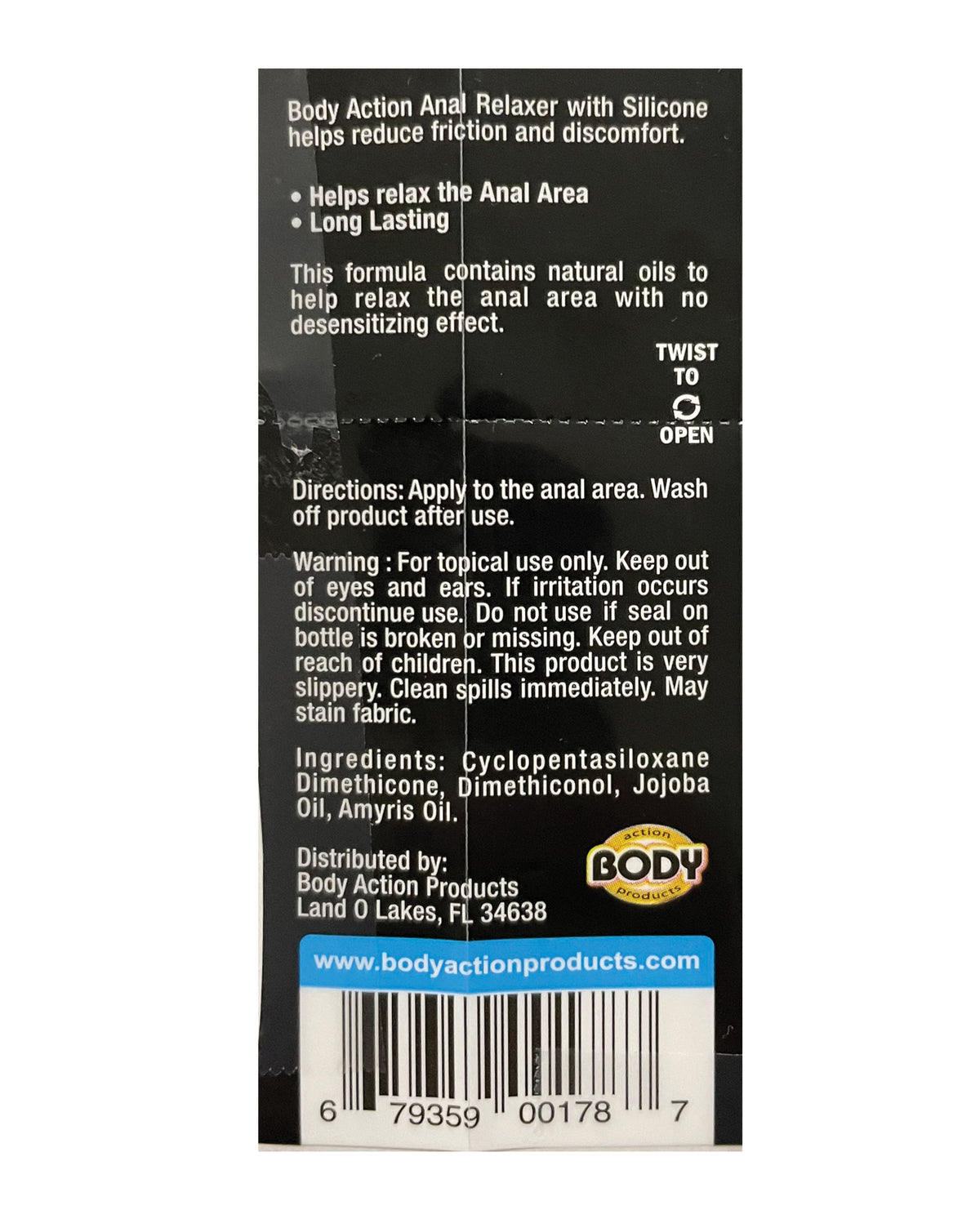 Body Action ANAL Relaxer Silicone Lubricant 0.5 fl oz