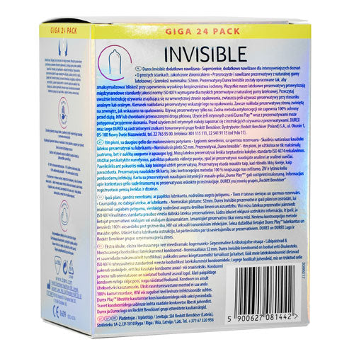 Durex Invisible Extra Lubricated 24 Box WorldCondoms Durex Invisible Extra Lubricated 24 Box WorldCondoms
