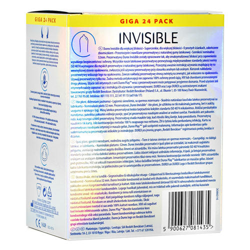 Durex Invisible Extra Sensitive 24 Box ️ WorldCondoms