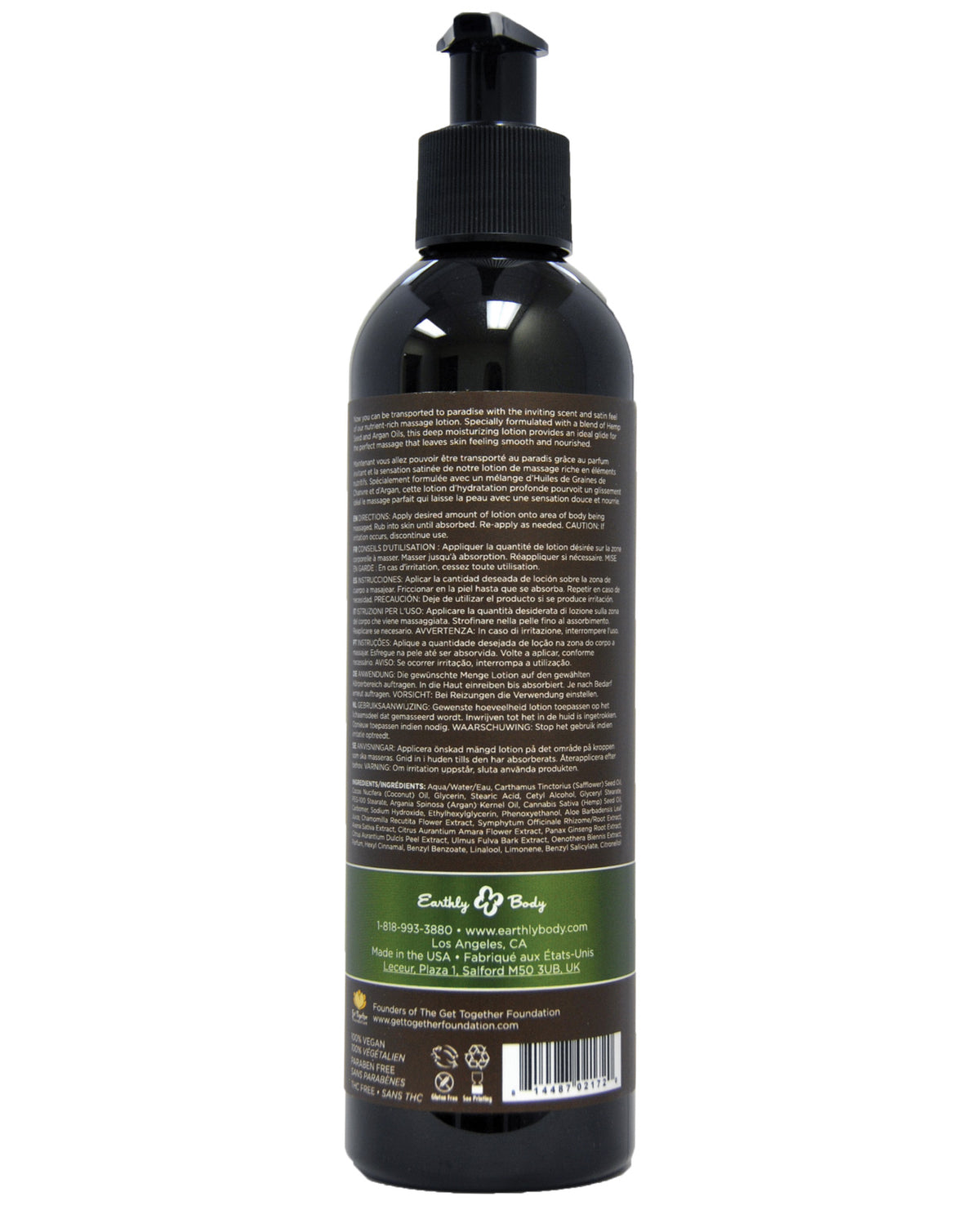 Earthly Body Hemp Seed Massage LOTION Guavalava 8 fl oz
