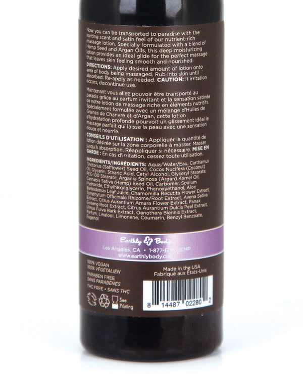 Earthly Body Hemp Seed Massage LOTION Lavender 2 fl oz