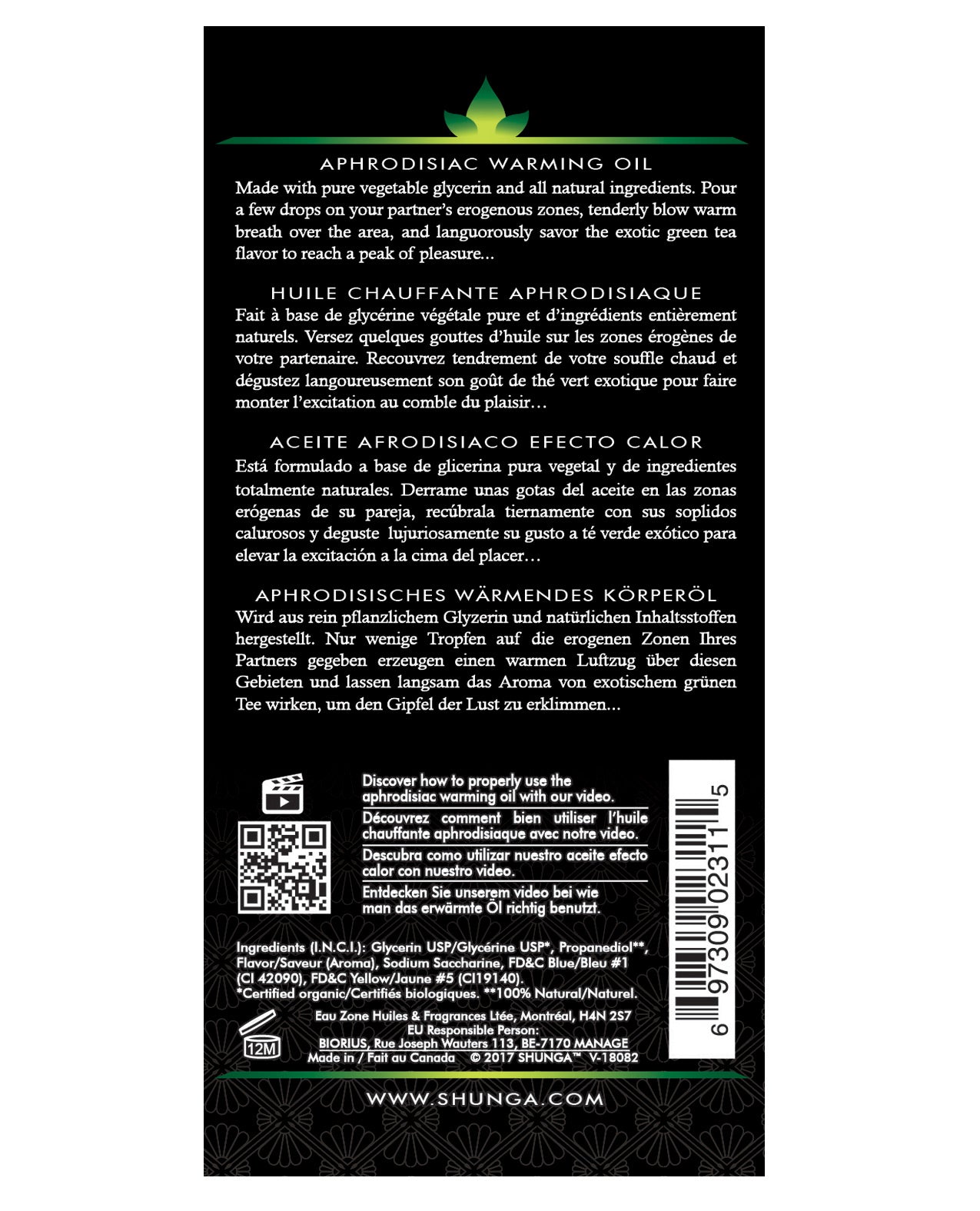 Shunga Organica Calentamiento Aceite Té Verde 3.5 fl oz Imagen secundaria del producto