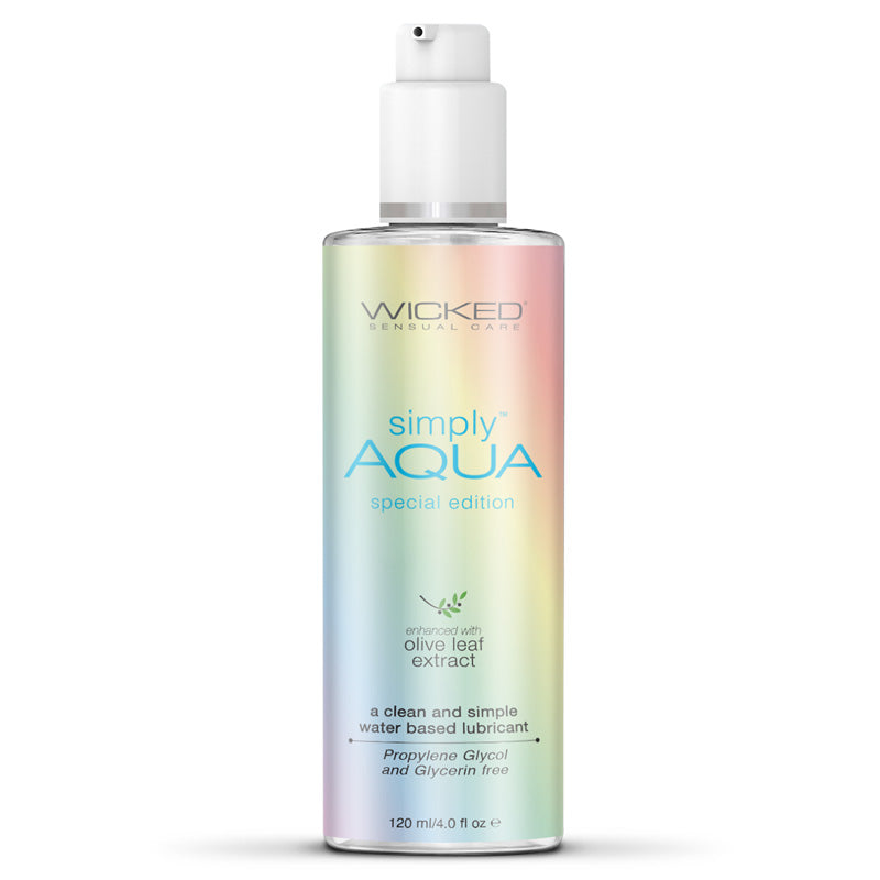 Wicked Simply Aqua Special Edition Enhanced with Olive Leaf Extract a clean and simple water based lubricant 